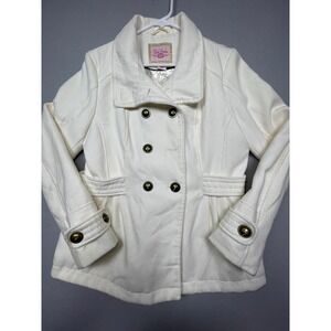 Pink‎ Envelope Pea Coat Polyester Cream White Large Womens